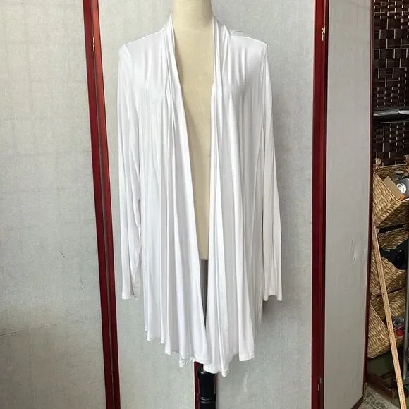 Karen Scott Elegant Long Lightweight White Open Front Cardigan (Size: XL) - Picture 7 of 13
